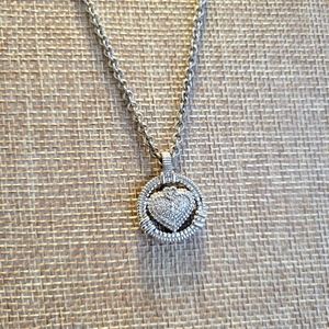 Judith Ripka Sterling Silver Double Sided Heart Shape Pendant Necklace